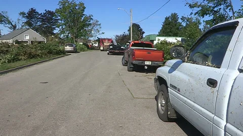 Tornado and thunderstorm damage destroys small town of Goderich Canada Stock Footage 36897704