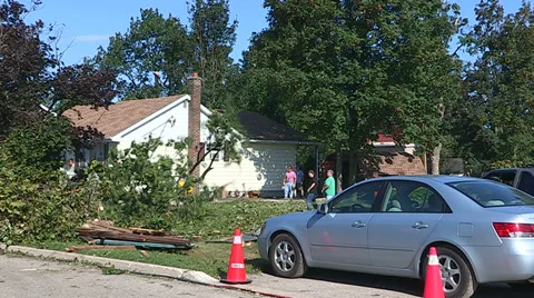 Tornado and thunderstorm damage destroys small town of Goderich Canada Stock Footage 36900819