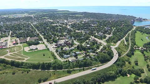 Tornado and thunderstorm damage destroys small town of Goderich Canada Stock Footage 36976659
