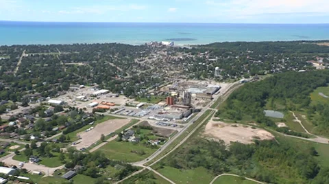 Tornado and thunderstorm damage destroys small town of Goderich Canada Stock Footage 36977867