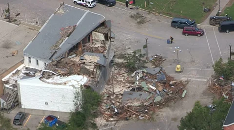 Tornado and thunderstorm damage destroys small town of Goderich Canada Stock Footage 36986026