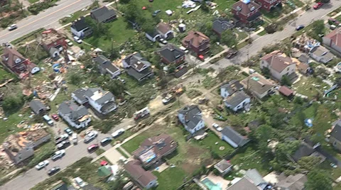 Tornado and thunderstorm damage destroys small town of Goderich Canada Stock Footage 36989173