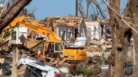 Tornado Damage Cleanup Starts Right Away With Big Equiptment Video stock 52085270