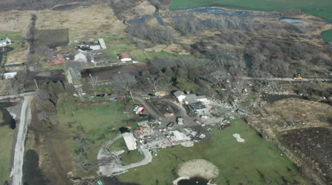 Tornado Damage Destruction path through rural community. Stock Footage 22564880