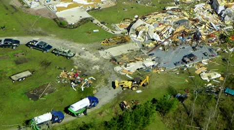 Tornado Damage Destruction path through rural community. Stock-Footage 22567942