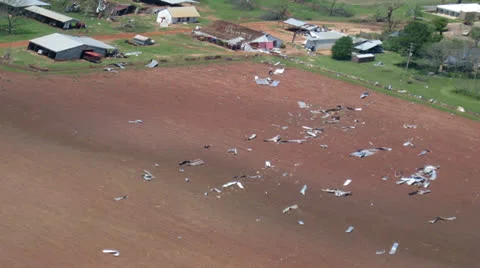 Tornado Damage Destruction path through rural community. Stock Footage 22567974