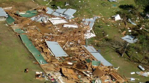 Tornado Damage Destruction path through rural community. Stock Footage 22568102