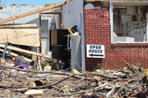 Tornado Damage - Severe Storm Open House Closeup Stock Photos