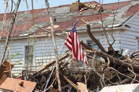 Tornado Damage - US Flag Stock Photos
