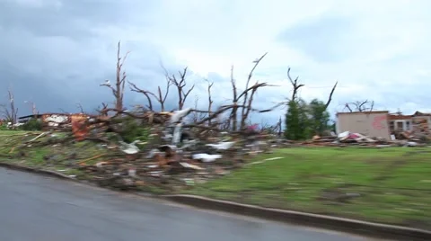 Tornado Damaged Landscape from inside a moving vehicle Stock Footage 45363522