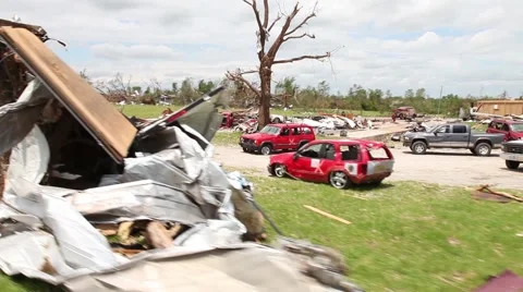 Tornado Damaged Landscape through vehicle point of view Stock Footage 45362964