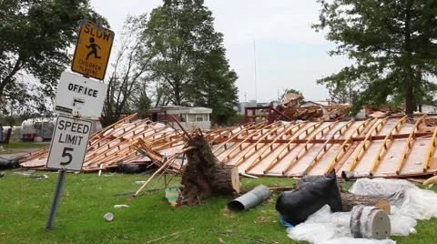 Tornado Damaged Trailer Park - Flattened Building Stock Footage 45361257