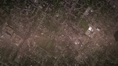 Tornado Destruction path through major town. Stock Footage 12139614