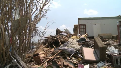Tornado Devastation in Neighborhood-01 Stock Footage 7903774