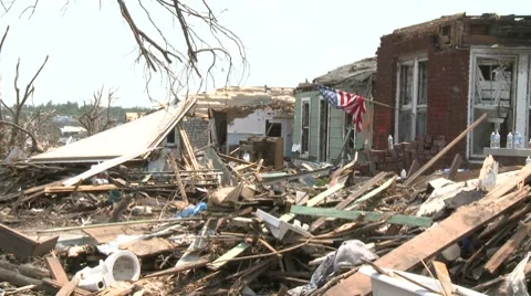 Tornado Devastation in Neighborhood-06 Stock Footage 7729616