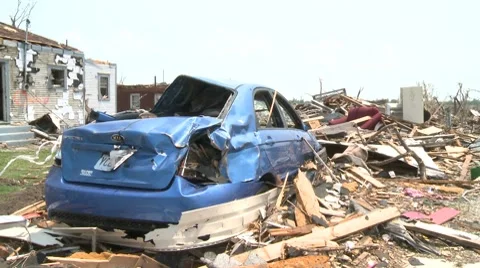 Tornado Devastation in Neighborhood-12 Stock Footage 7729544