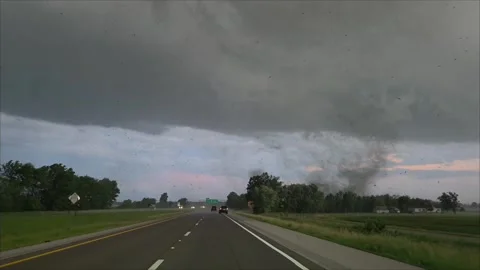 Tornado in Effingham Illinois Almost Flips Semi-Truck, Effingham, Illinois, USA  Stock Footage 339107770