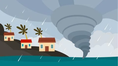 Tornado Hawaii island background, flat style Stock Illustration