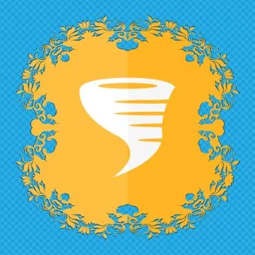 Tornado icon. Floral flat design on a blue abstract background with place for yo Stock Illustration