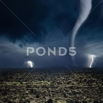 Tornado, lightning, farmland Stock Photos