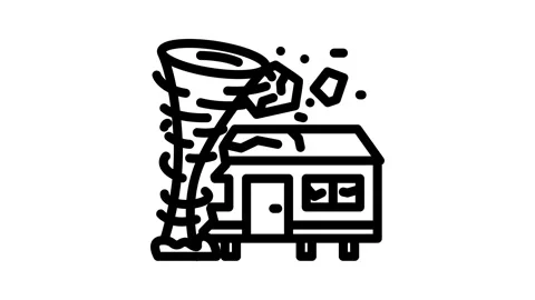 Tornado mobile home line icon animation Stock Footage 326750581