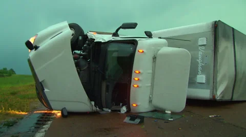 Tornado overturned truck Stock Footage 37782981