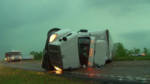 Tornado overturned truck Stock Footage 37783094