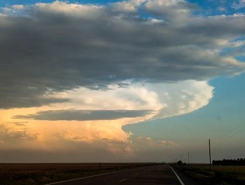Tornado Producing Thunderstorm at Sunset Stock Photos