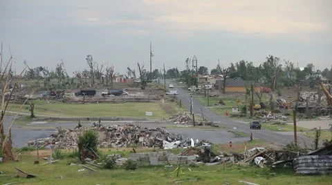 Tornado ravaged neighborhood Stock Footage 7744351