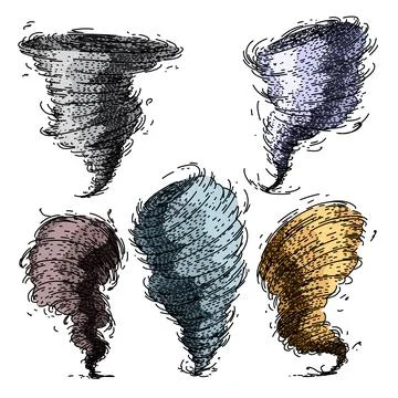 Tornado set sketch hand drawn vector Stock Illustration