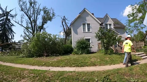 Tornado Storm Damage Aftermath Cleanup Crew People Working Armada, Michigan Stock-Footage 192486611