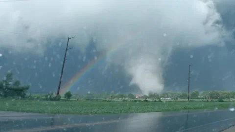 Tornado in sunlight with rainbow Stock Footage 246984814