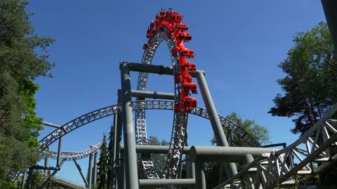 Tornado suspended coaster loop at Särkänniemi amusement park in Tampere, Finland Stock Footage 337052094