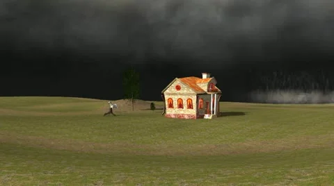 Tornado Sweeps up House Video stock 22004988