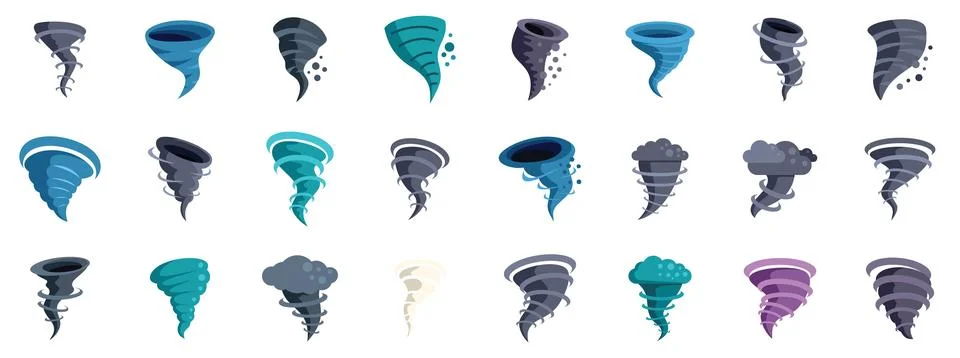 Tornado swirling in different shapes generating storm and hurricane with Stock Illustration