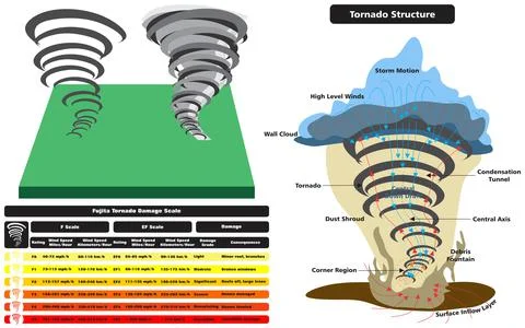 Tornado vector drawing scale and structure infographic diagram Stock Illustration