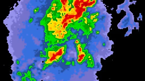 Tornado warning on severe thunderstorms on doppler weather radar Stock Footage 108223096