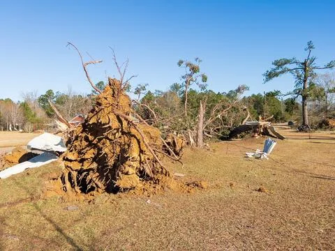 Tornado wind damage to massive tree Stock Photos