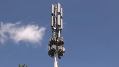 Toronto, On, Aug 1 2026 Cell tower with multiple antennas on it in the city Stock Footage 341027463
