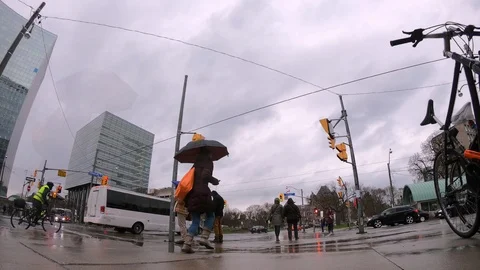 Toronto Busy Intersection At University Ave College St in Rain Time Lapse Stock-Footage 107347620