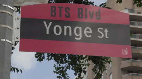 Toronto, Can Aug 22 2026 Toronto renamed a stretch of Yonge st to BTS Blvd Stock Footage 343273325