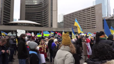 Toronto, Can Feb 24 2022, Thousands Rally in Toronto as Russia Invades Ukraine Stock Footage 342964152