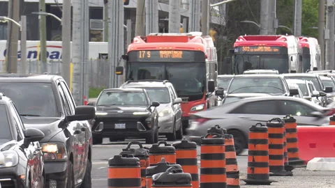Toronto, Can, May 15 2026 extreme traffic jam gridlock in city streets Video stock 335258442