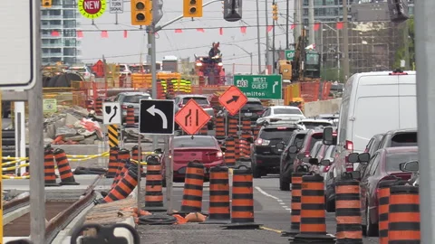 Toronto, Can, May 15 2026 extreme traffic jam gridlock in city streets Video stock 335258805