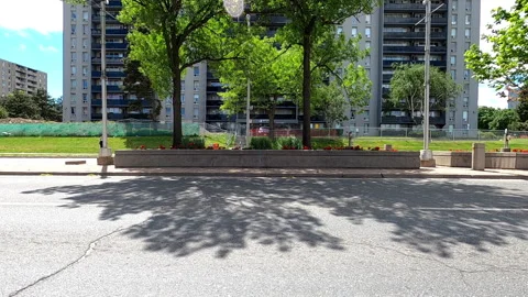 Toronto, Can May 23 2025 Generic POV side view driving plate city suburban Stock Footage 336744313