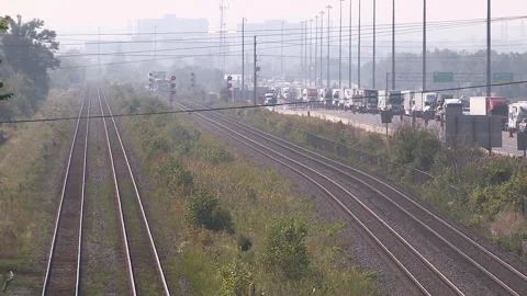 Toronto, Can May 23 2026 Gridlock highway traffic jam with cars stuck Stock Footage 341028416