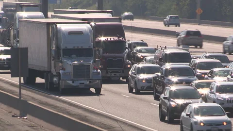 Toronto, Can May 23 2026 Gridlock highway traffic jam with cars stuck Stock Footage 341028518