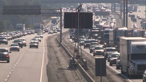 Toronto, Can May 23 2026 Gridlock highway traffic jam with cars stuck Stock Footage 341028549