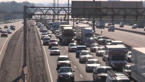 Toronto, Can May 23 2026 Gridlock highway traffic jam with cars stuck Stock Footage 341028593