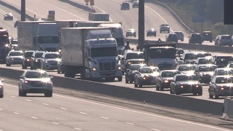 Toronto, Can May 23 2026 Gridlock highway traffic jam with cars stuck Stock Footage 341028630